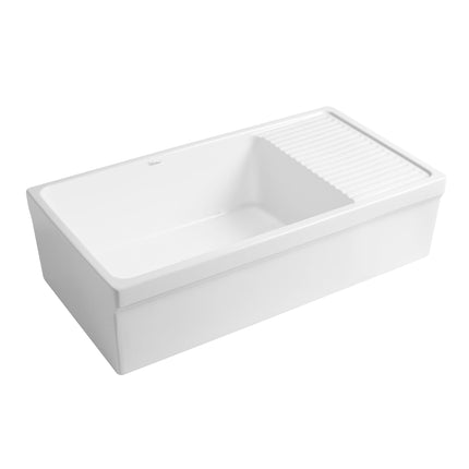 Whitehaus Farmhaus Quatro Alcove Large Reversible Matte Fireclay Kitchen Sink - WHQD540-M-WHITE Whitehaus