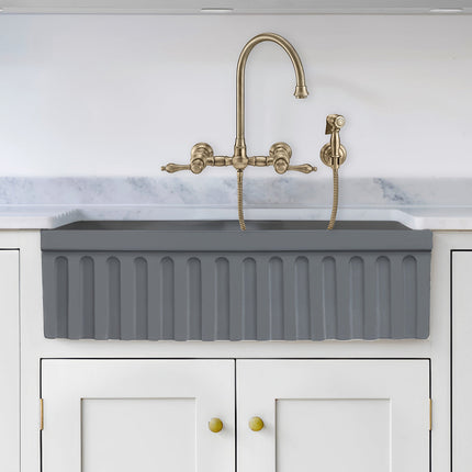Whitehaus Farmhaus Quatro Alcove Reversible Matte Double Bowl Fireclay Kitchen Sink - WHQDB332-M-CEMENT Whitehaus