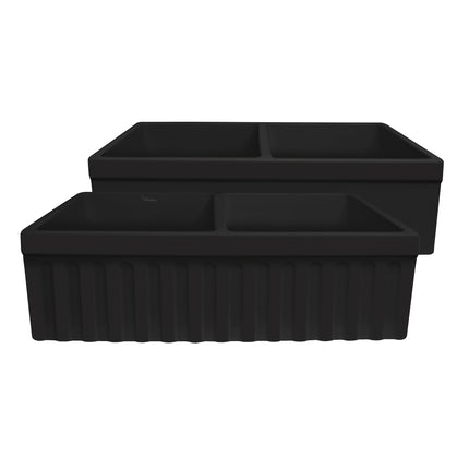 Whitehaus Farmhaus Quatro Alcove Reversible Matte Double Bowl Fireclay Kitchen Sink - WHQDB332-M-BLACK Whitehaus