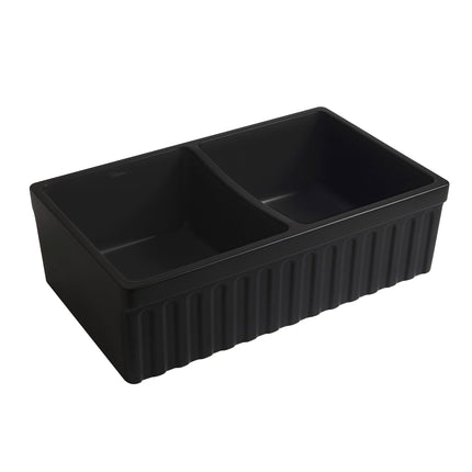 Whitehaus Farmhaus Quatro Alcove Reversible Matte Double Bowl Fireclay Kitchen Sink - WHQDB332-M-BLACK Whitehaus