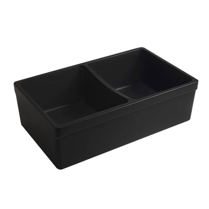 Whitehaus Farmhaus Quatro Alcove Reversible Matte Double Bowl Fireclay Kitchen Sink - WHQDB332-M-BLACK Whitehaus