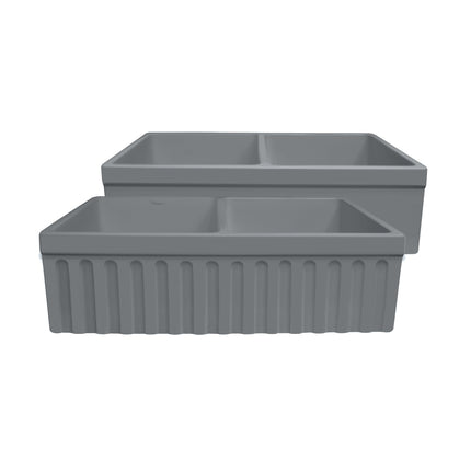 Whitehaus Farmhaus Quatro Alcove Reversible Matte Double Bowl Fireclay Kitchen Sink - WHQDB332-M-CEMENT Whitehaus