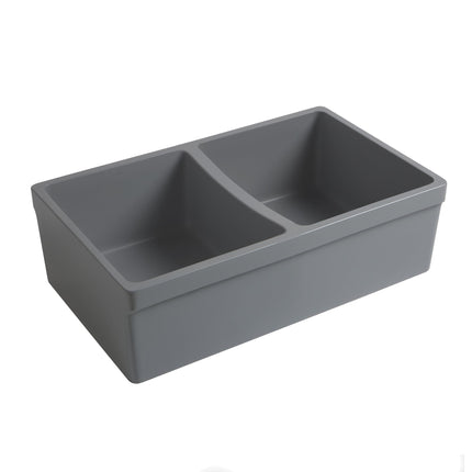 Whitehaus Farmhaus Quatro Alcove Reversible Matte Double Bowl Fireclay Kitchen Sink - WHQDB332-M-CEMENT Whitehaus