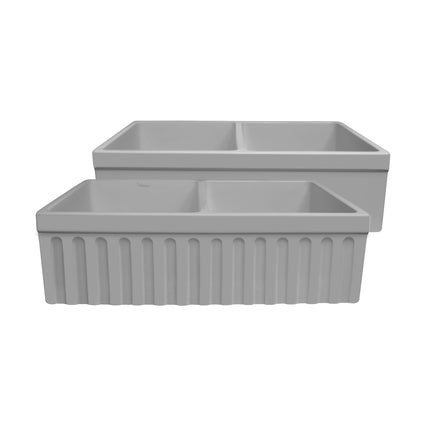 Whitehaus Farmhaus Quatro Alcove Reversible Matte Double Bowl Fireclay Kitchen Sink - WHQDB332-M-LIGHTCEMENT Whitehaus