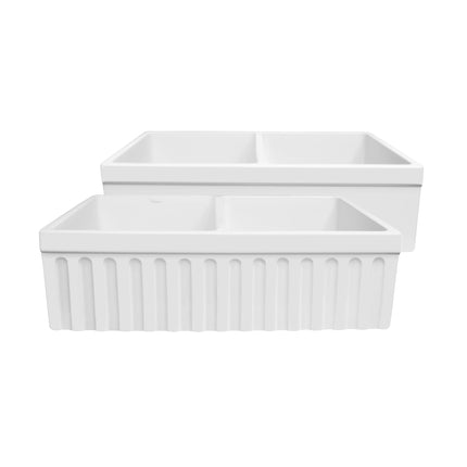 Whitehaus Farmhaus Quatro Alcove Reversible Matte Double Bowl Fireclay Kitchen Sink - WHQDB332-M-WHITE Whitehaus
