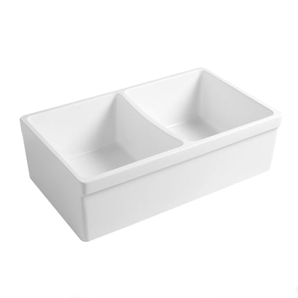 Whitehaus Farmhaus Quatro Alcove Reversible Matte Double Bowl Fireclay Kitchen Sink - WHQDB332-M-WHITE Whitehaus