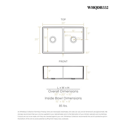 Whitehaus Farmhaus Fireclay Quatro Alcove Reversible Double Bowl Sink - WHQDB332-BLACK Whitehaus