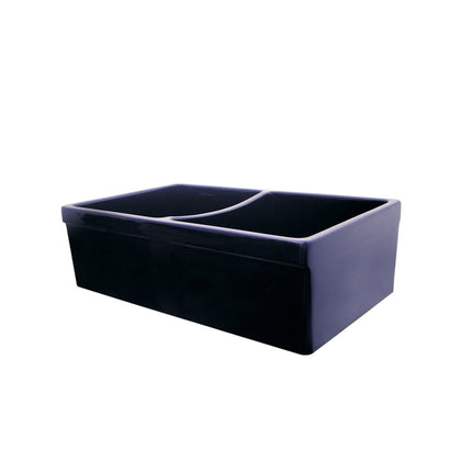 Whitehaus Farmhaus Fireclay Quatro Alcove Reversible Double Bowl Sink With 2" Lip On One Side And 2 1/2" Lip On The Opposite Side - WHQDB532-BLUE Whitehaus