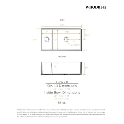 Whitehaus Farmhaus Fireclay Quatro Alcove Large Reversible Sink And Small Bowl With Decorative 2 1/2" Lip On Both Sides - WHQDB542-BLUE Whitehaus