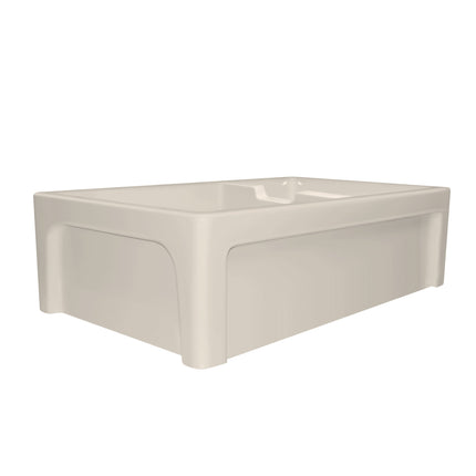 Whitehaus Glencove Fireclay 42" Large Double Bowl Reversible Sink With An Elegant Beveled Front Apron On One Side - WHQDB5542-BISCUIT Whitehaus