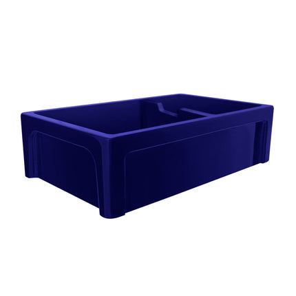 Whitehaus Glencove Fireclay 42" Large Double Bowl Reversible Sink With An Elegant Beveled Front Apron On One Side - WHQDB5542-BLUE Whitehaus