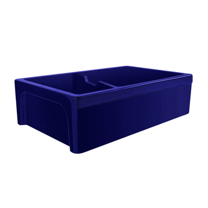 Whitehaus Glencove Fireclay 42" Large Double Bowl Reversible Sink With An Elegant Beveled Front Apron On One Side - WHQDB5542-BLUE Whitehaus