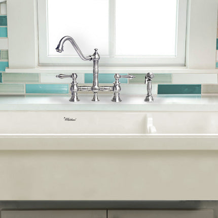 Whitehaus Glencove Fireclay 42" Large Double Bowl Reversible Sink With An Elegant Beveled Front Apron On One Side - WHQDB5542-BISCUIT Whitehaus