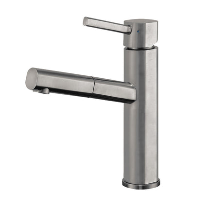 Whitehaus Waterhaus Solid Stainless Steel, Single Hole, Single Lever Kitchen Faucet With Pull-Out Spray Head - WHS1394-PSK-BSS Whitehaus
