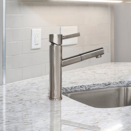 Whitehaus Waterhaus Solid Stainless Steel, Single Hole, Single Lever Kitchen Faucet With Pull-Out Spray Head - WHS1394-PSK-BSS Whitehaus