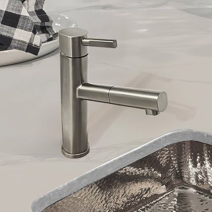 Whitehaus Waterhaus Solid Stainless Steel, Single Hole, Single Lever Kitchen Faucet With Pull-Out Spray Head - WHS1394-PSK-BSS Whitehaus