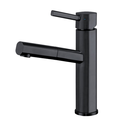 Whitehaus Waterhaus Lead-Free Solid Stainless Steel, Single Hole, Single Lever Kitchen Faucet With Pull-Out Spray Head - WHS1394-PSK-MBLK Whitehaus
