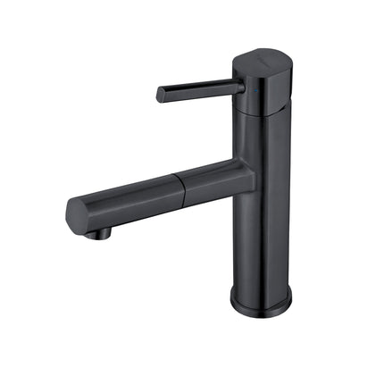Whitehaus Waterhaus Lead-Free Solid Stainless Steel, Single Hole, Single Lever Kitchen Faucet With Pull-Out Spray Head - WHS1394-PSK-MBLK Whitehaus