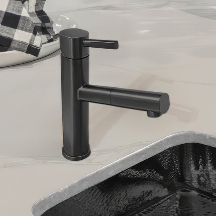 Whitehaus Waterhaus Lead-Free Solid Stainless Steel, Single Hole, Single Lever Kitchen Faucet With Pull-Out Spray Head - WHS1394-PSK-MBLK Whitehaus