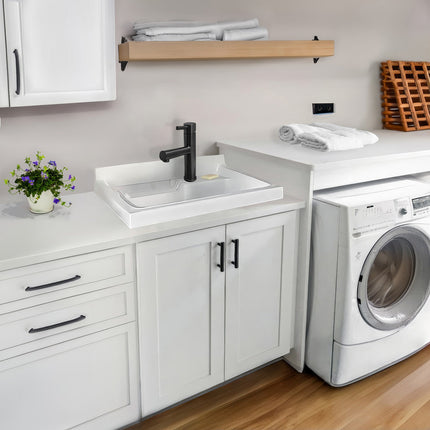 Whitehaus Waterhaus Lead-Free Solid Stainless Steel, Single Hole, Single Lever Kitchen Faucet With Pull-Out Spray Head - WHS1394-PSK-MBLK Whitehaus
