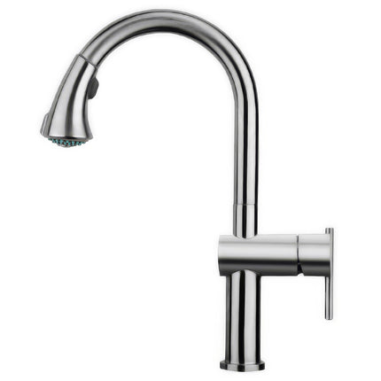 Whitehaus Waterhaus Lead Free, Solid Stainless Steel Single-Hole Faucet With Gooseneck Swivel Spout Pull Down Spray Head And Solid Lever Handle - WHS1971-SK-BSS Whitehaus