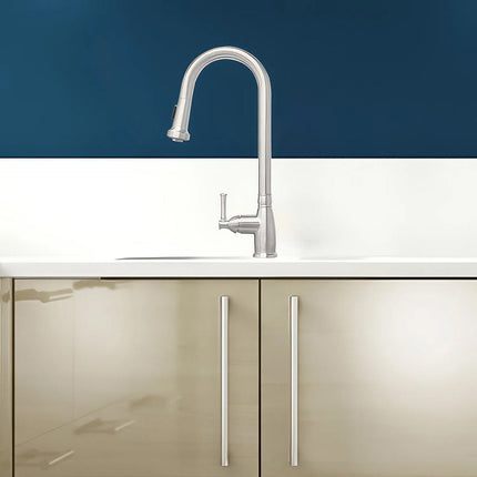 Whitehaus Waterhaus Lead Free Solid Stainless Steel Single-Hole Faucet With Gooseneck Swivel Spout - WHS6800-PDK-BSS Whitehaus