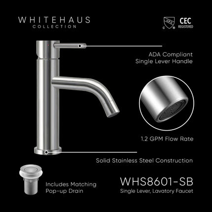 Whitehaus Waterhaus Solid Stainless Steel, Single Lever Elevated Lavatory Faucet - WHS8601-SB-PSS Whitehaus