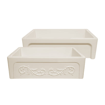Whitehaus Glencove St. Ives 33" Front Apron Fireclay Sink With An Intricate Vine Design - WHSIV3333-BISCUIT Whitehaus
