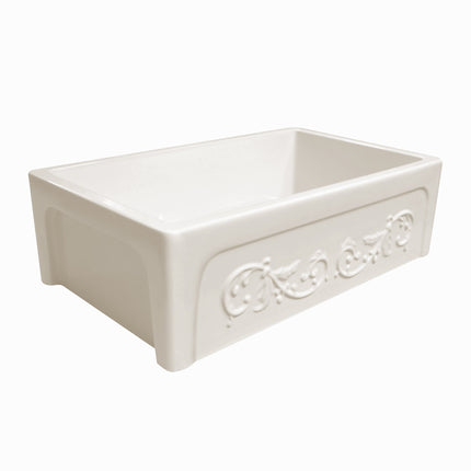 Whitehaus Glencove St. Ives 33" Front Apron Fireclay Sink With An Intricate Vine Design - WHSIV3333-BISCUIT Whitehaus
