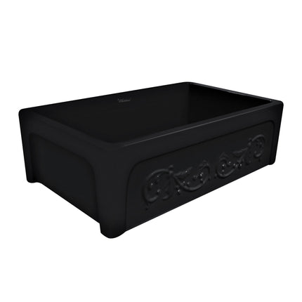 Whitehaus Glencove St. Ives 33" Front Apron Fireclay Sink With An Intricate Vine Design - WHSIV3333-BLACK Whitehaus