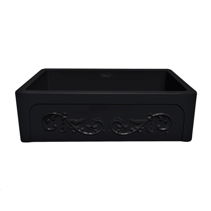 Whitehaus Glencove St. Ives 33" Front Apron Fireclay Sink With An Intricate Vine Design - WHSIV3333-BLACK Whitehaus