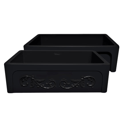 Whitehaus Glencove St. Ives 33" Front Apron Fireclay Sink With An Intricate Vine Design - WHSIV3333-BLACK Whitehaus