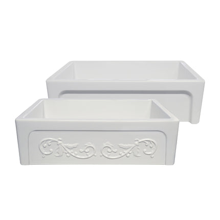Whitehaus Glencove St. Ives 33" Front Apron Fireclay Sink With An Intricate Vine Design - WHSIV3333-WHITE Whitehaus