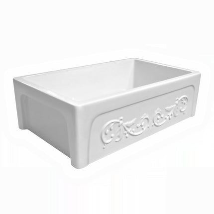 Whitehaus Glencove St. Ives 33" Front Apron Fireclay Sink With An Intricate Vine Design - WHSIV3333-WHITE Whitehaus