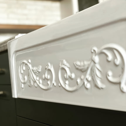 Whitehaus Glencove St. Ives 33" Front Apron Fireclay Sink With An Intricate Vine Design - WHSIV3333-WHITE Whitehaus