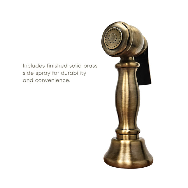 Whitehaus Twisthaus Plus Bridge Faucet With Long Traditional Swivel Spout, Cross Handles And Solid Brass Side Spray - WHTTSCR3-9771-NT-AB Whitehaus