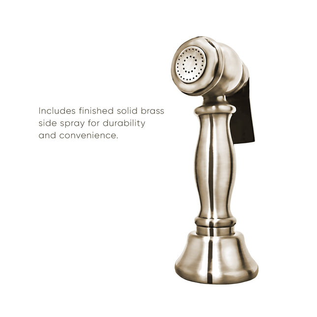 Whitehaus Twisthaus Plus Bridge Faucet With Long Traditional Swivel Spout, Cross Handles And Solid Brass Side Spray - WHTTSCR3-9771-NT-PN Whitehaus