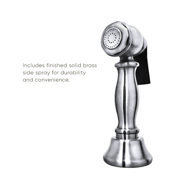 Whitehaus Twisthaus Plus Bridge Faucet With Long Traditional Swivel Spout, Lever Handles And Solid Brass Side Spray - WHTTSLV3-9771-NT-C Whitehaus