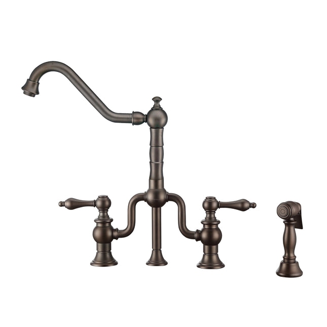 Whitehaus Twisthaus Plus Bridge Faucet With Long Traditional Swivel Spout, Lever Handles And Solid Brass Side Spray - WHTTSLV3-9771-NT-ORB Whitehaus