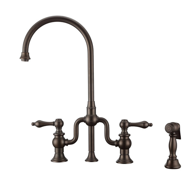 Whitehaus Twisthaus Plus Bridge Faucet With Gooseneck Swivel Spout, Lever Handles And Solid Brass Side Spray - WHTTSLV3-9773-NT-ORB Whitehaus