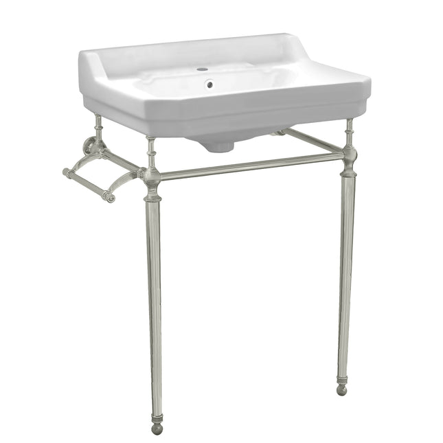 Whitehaus Victoriahaus Console With Integrated Rectangular Bowl With Single Hole Drill ,Interchangable Towel Bar - WHV024-L33-1H-BN Whitehaus