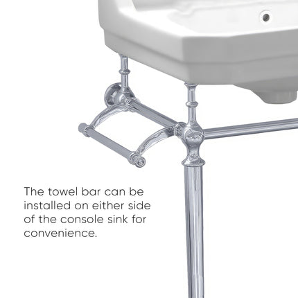 Whitehaus Victoriahaus Rectangular Basin China Console With Single Hole Faucet Drill With Towel Bar - WHV024-L33-1H-C Whitehaus