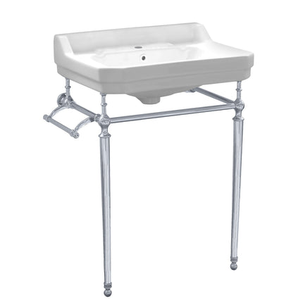 Whitehaus Victoriahaus Rectangular Basin China Console With Single Hole Faucet Drill With Towel Bar - WHV024-L33-1H-C Whitehaus