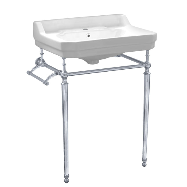 Whitehaus Victoriahaus Rectangular Basin China Console With Single Hole Faucet Drill With Towel Bar - WHV024-L33-1H-C Whitehaus