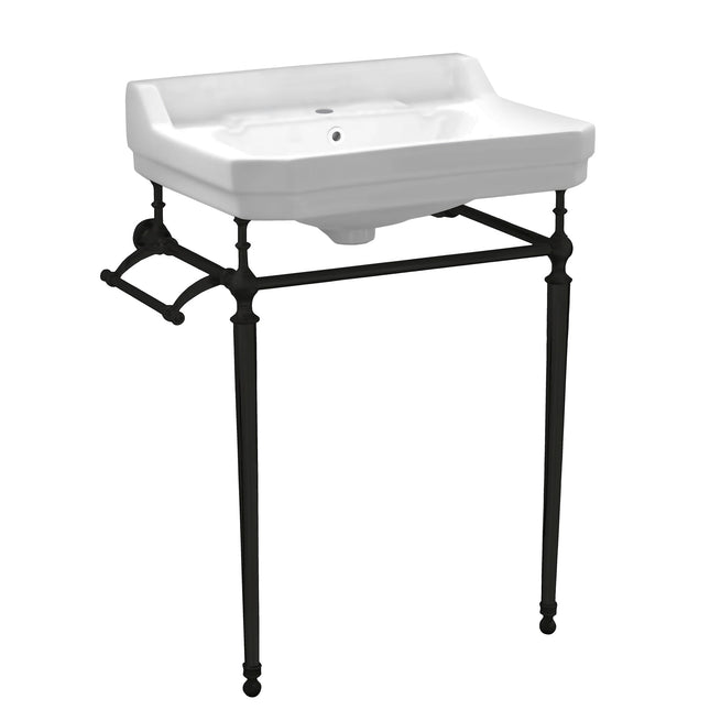 Whitehaus Victoriahaus Rectangular Basin China Console With Single Hole Faucet Drill With Towel Bar - WHV024-L33-1H-MB Whitehaus