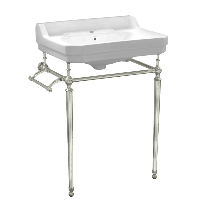 Whitehaus Victoriahaus Console With Integrated Rectangular Bowl With Single Hole Drill, Interchangable Towel Bar - WHV024-L33-1H-PN Whitehaus