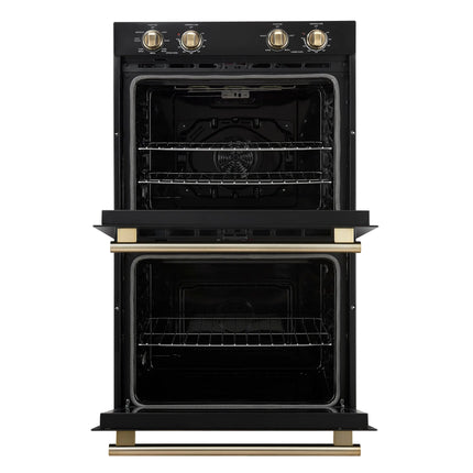Forno Vomero 30-Inch Double Wall Oven, Black, 10 cu.ft Total Capacity, 7100W Convection, Mechanical Controls, Manuel Steam Clean FORNO