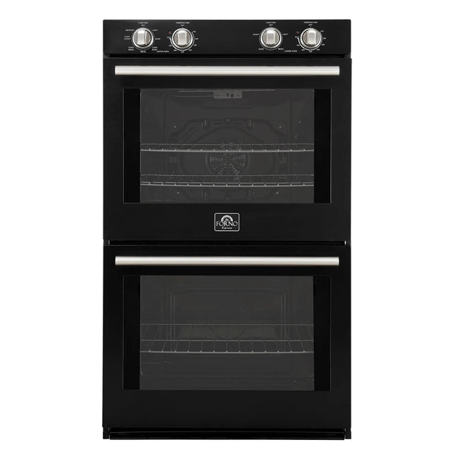 Forno Vomero 30-Inch Double Wall Oven, Black, 10 cu.ft Total Capacity, 7100W Convection, Mechanical Controls, Manuel Steam Clean FORNO