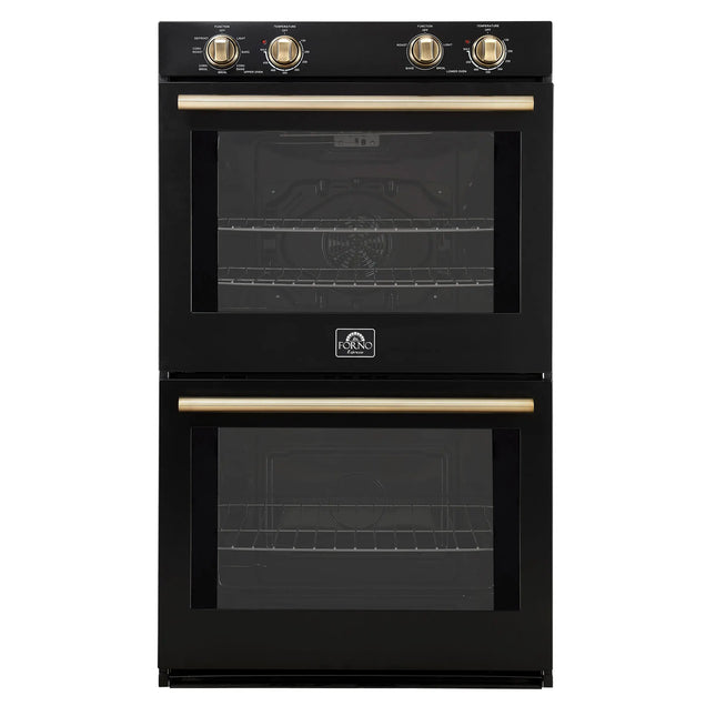 Forno Vomero 30-Inch Double Wall Oven, Black, 10 cu.ft Total Capacity, 7100W Convection, Mechanical Controls, Manuel Steam Clean FORNO