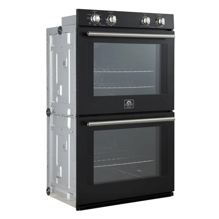Forno Vomero 30-Inch Double Wall Oven, Black, 10 cu.ft Total Capacity, 7100W Convection, Mechanical Controls, Manuel Steam Clean FORNO